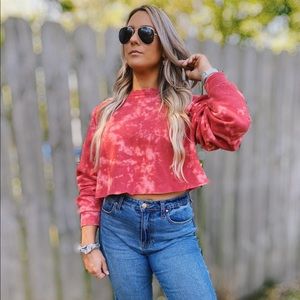 Women’s cropped, bleached, oversized crew neck